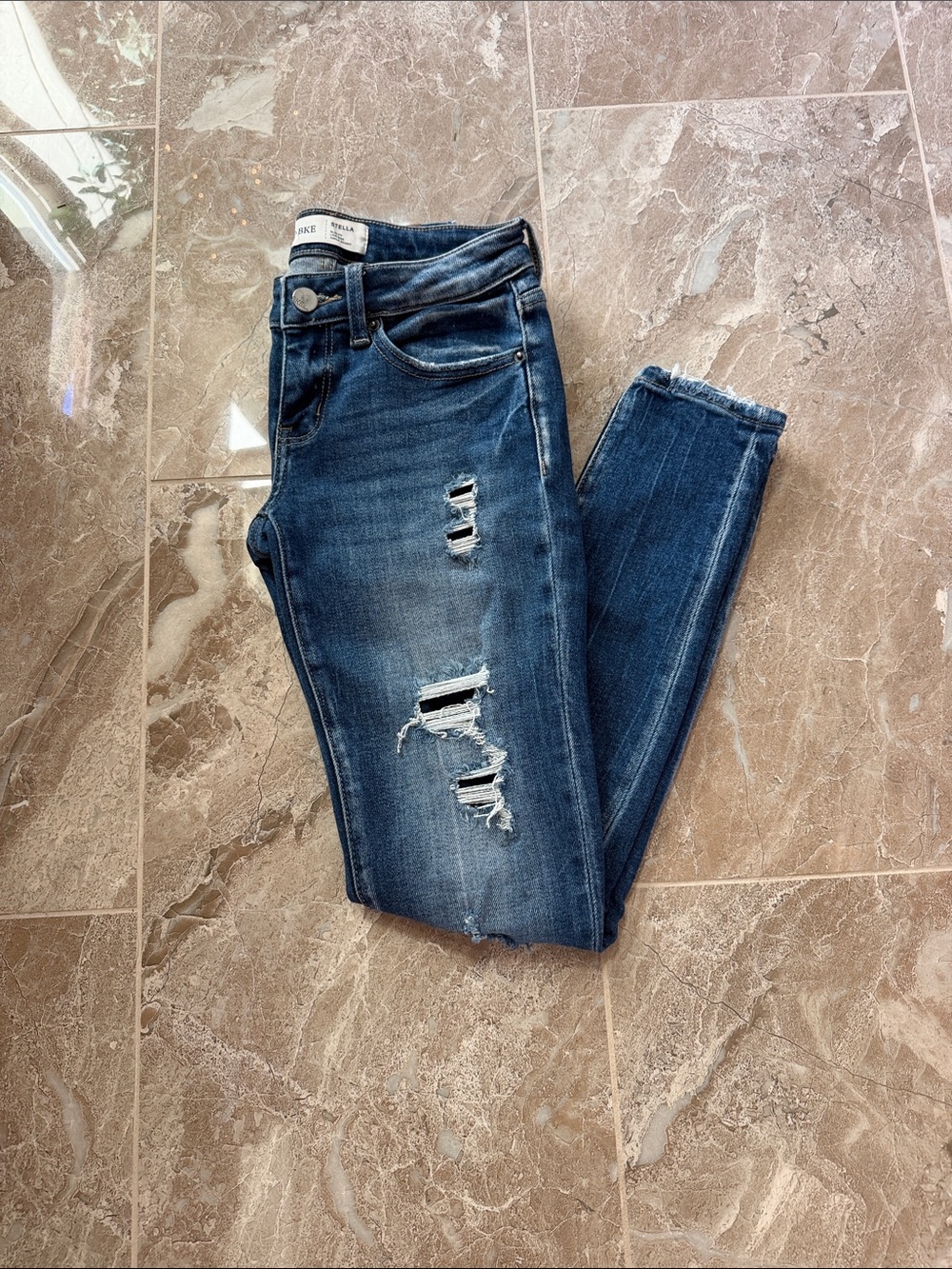 BKE Dark Blue Distressed Skinny Jeans